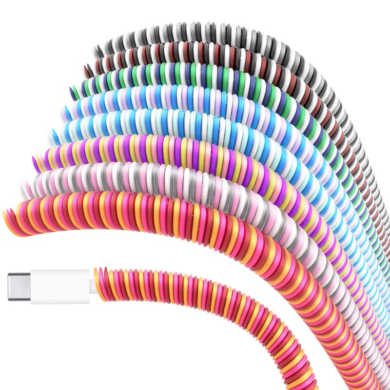 Rancco Cable Protector/Wire Repair/Pets Chew Cable Protector/Headphone Saver, 8 Pc Spiral Cable Strain Relief Cable Wrap Tube Charger Cord Sleeve, USB Date Cable Saver[3.9ft/pc] - Image 1